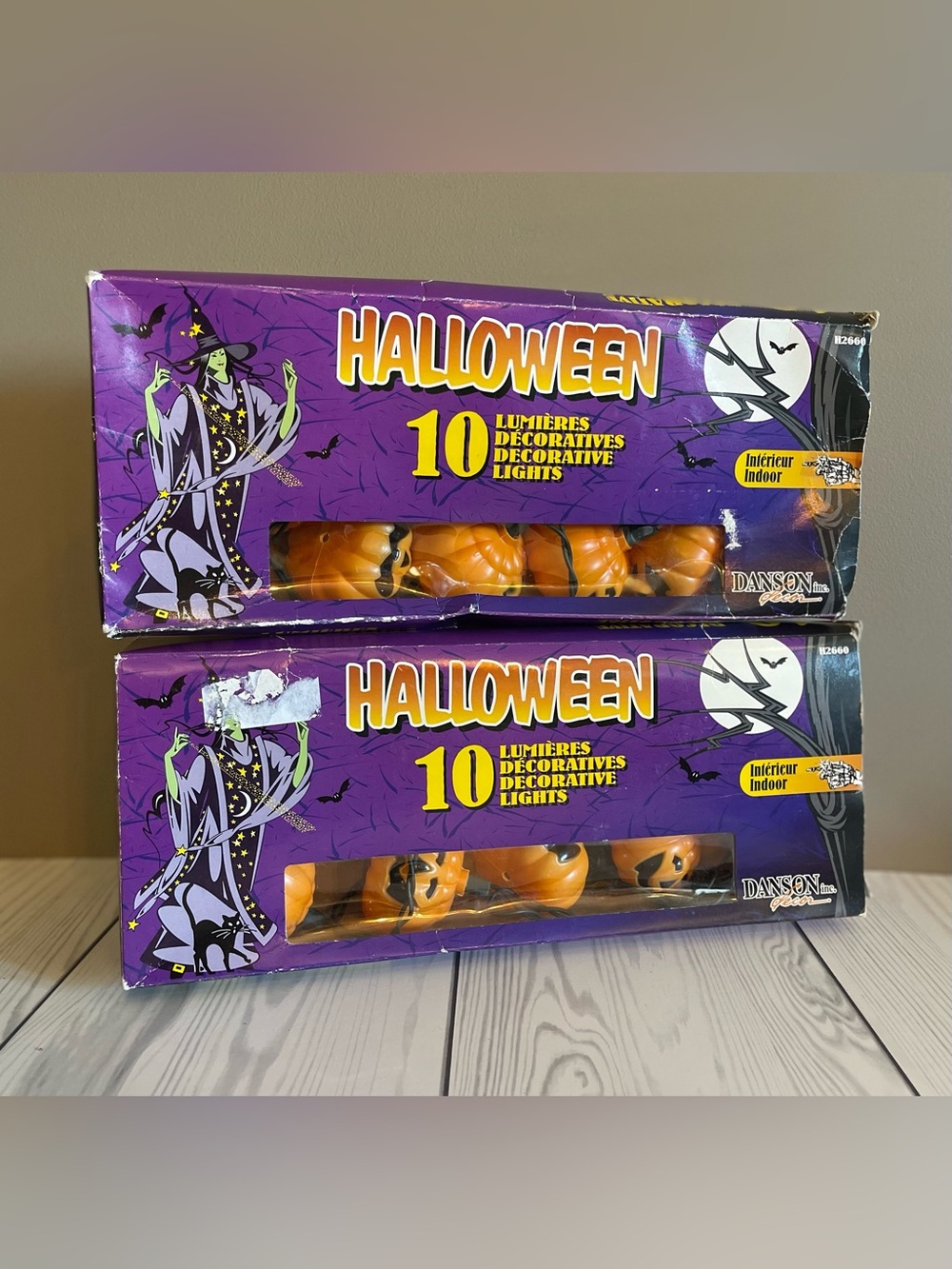 Vintage Orange Jack-O-Lantern Pumpkin Lights Danson Halloween -10 Lights Per Box